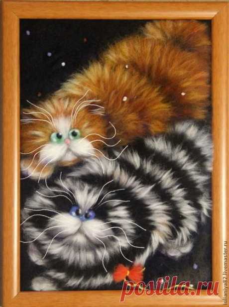 Купить Фантик . Живопись шерстью.Картина в багете. - разноцветный, коты, картина с котами, коты из шерсти