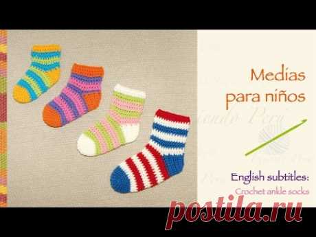 Medias o calcetines tejidas a crochet / English subtitles crochet ankle socks