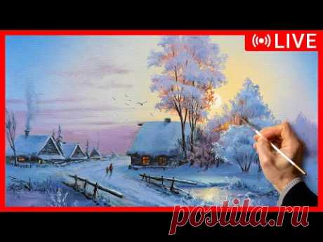 🔴 Acrylic Landscape Painting Tutorial - Winter Sunset / Easy Art / Пейзаж акрилом. Урок рисования.