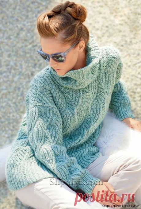 Два теплых мятных пуловера - описание и схемы вязания спицами