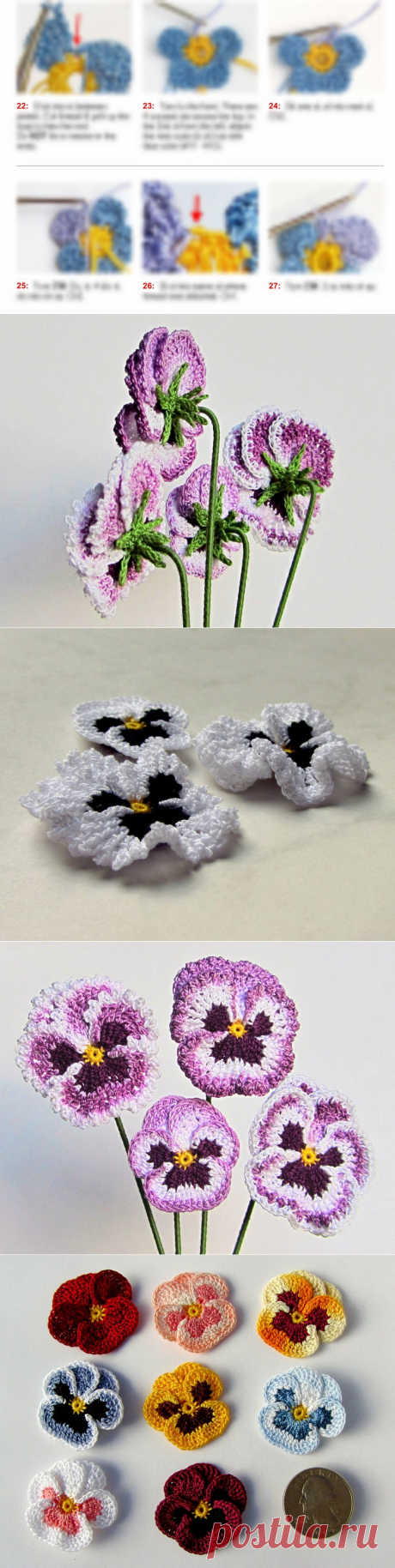 Crochet Pansy PATTERN PDF LEFT Handed Tutorial for Appliques | Etsy