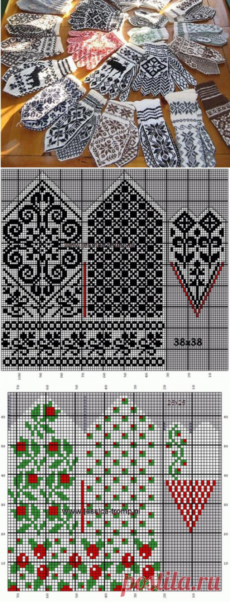 Вяжем жаккардовые варежки. Много много схем...
