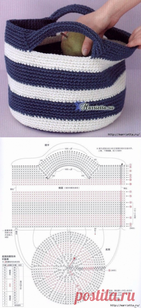 Летняя сумочка с ручками. Схема вязания крючком.