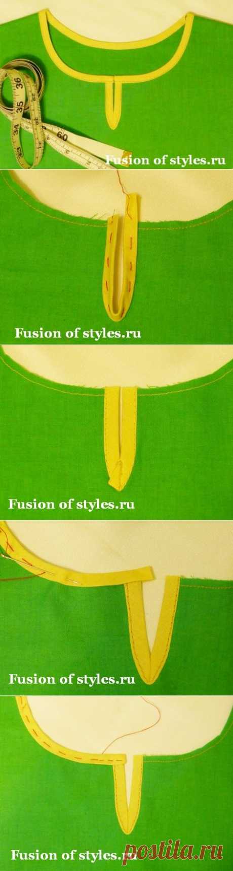 Как обработать круглую горловину с разрезом по переду косой бейкой | Fusion of Styles