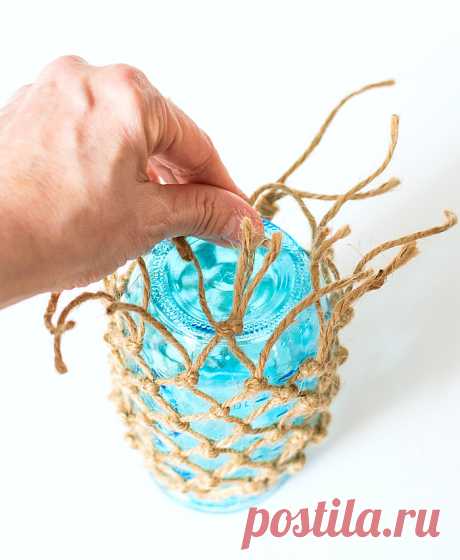 Fishnet Wrapped Mason Jar