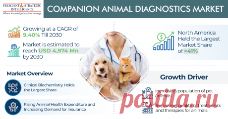 The total value of the global companion animal diagnostics market was USD 2,424 million in 2022, and it will rise at a growth rate of above 9.40% shortly, reaching USD 4,974 million by 2030, according to P&amp;S Intelligence.