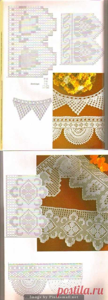 More lace edgings: simple points; interlaced diamonds with scallops; filet crochet florals ~~ https://www.liveinternet.ru/use  |  Pinterest: инструмент для поиска и хранения интересных идей