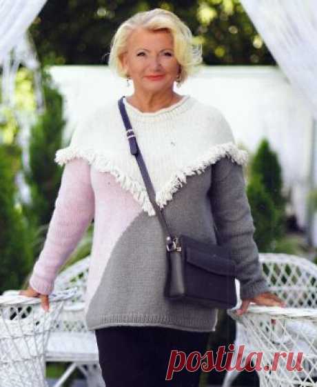 Трехцветный пуловер-оверсайз. Спицами. / ВСЕ СВЯЗАНО. ROSOMAHA