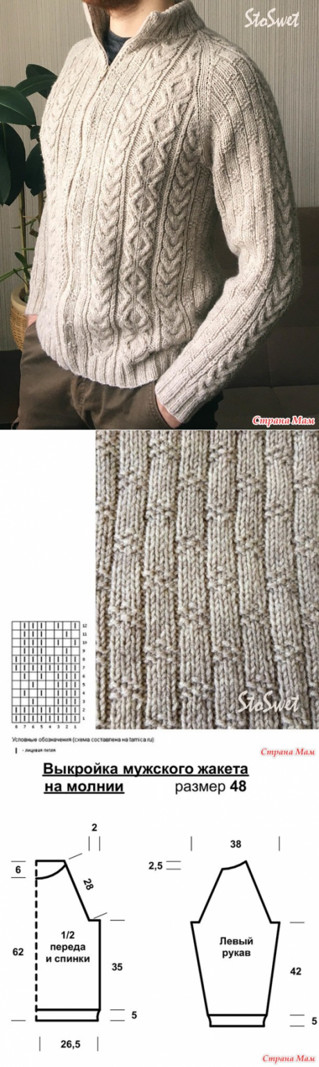 Мужской жакет спицами на молнии - Вязание - Страна Мам