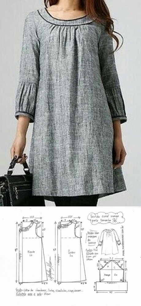 Выкройка платья с рукавами 3/4