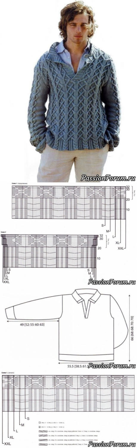 Мужской джемпер. Описание, схемы, выкройка - запись пользователя Светка Соколова (Светлана) в сообществе Вязание спицами в категории Вязание для женщин спицами. Схемы вязания спицами