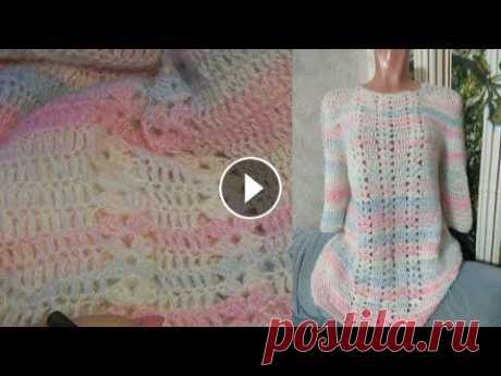Как связать свитер или тунику с рукавом Погон от горловины крючком
летний кардиган крючком для полных