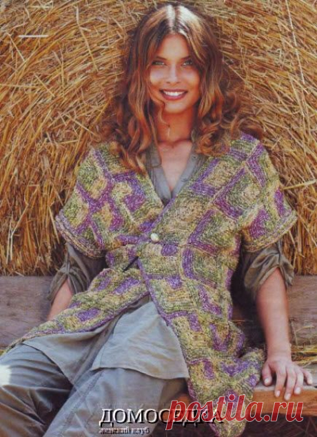 Летний кардиган в лоскутной технике спицами из меланжевой пряжи. Размеры: 42 (46, 52). | ДОМОСЕДКА