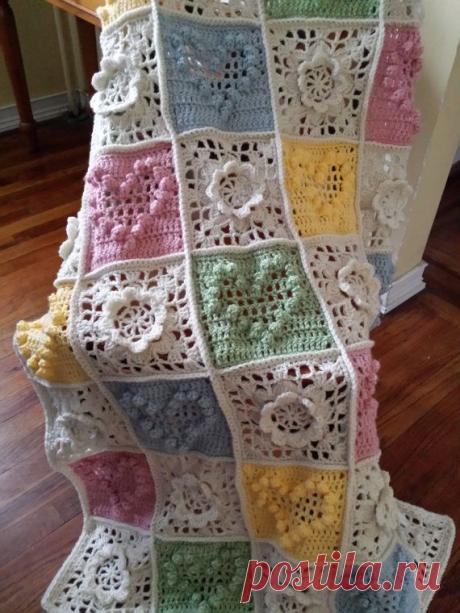Crochet blanket hearts and flowers / pastels colors от lcraft
