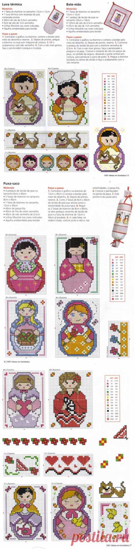 МАТРЕШКИ. Схемы вышивки крестом