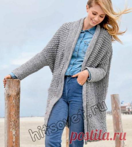 Модный кардиган с узором пико - Хитсовет Модная модель длинного кардигана с шалевым воротником со схемой и пошаговым бесплатным описанием вязания.