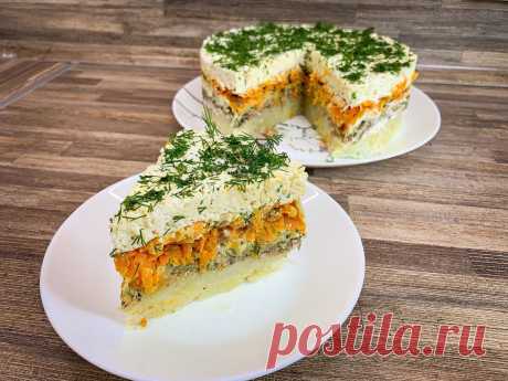 СЛОЕНЫЙ САЛАТ СО ШПРОТАМИ (Получается как закусочный торт) Очень вкусно, красиво и необычно | Дневник Неплохой Хозяйки | Яндекс Дзен