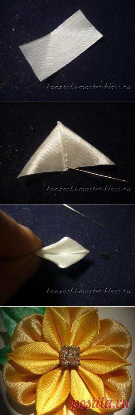 Острые лепестки из узкой ленты » Канзаши своими руками