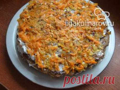 Закусочный торт из печени с оригинальной начинкой рецепт пошаговый Лиги Кулинаров. Рецепт печеночного торта.
