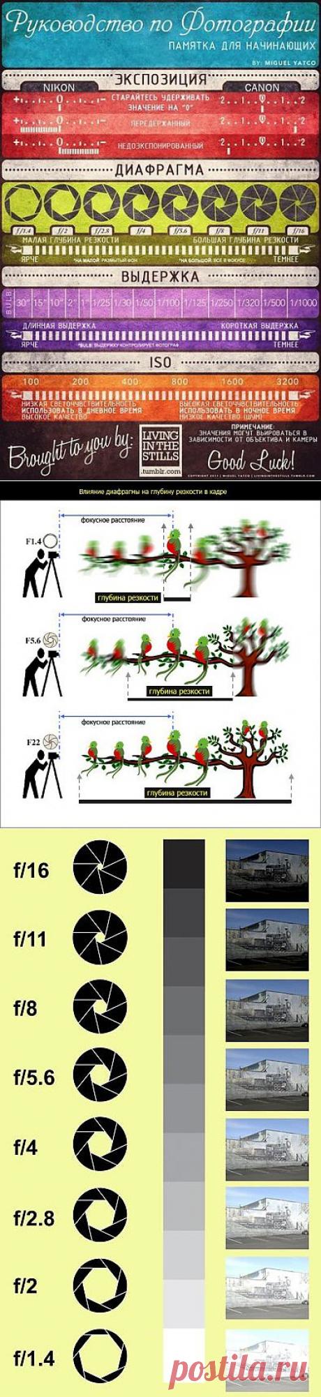 Несколько полезных табличек для начинающих фотографов.