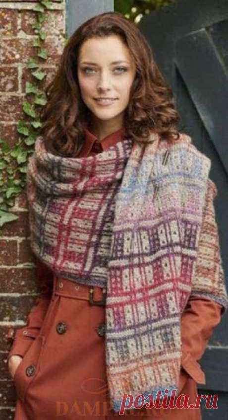 Шарф выполнен рисунком в клетку, имитирующий традиционный шотландский стиль. Спицами. / DAMские PALьчики. ru
