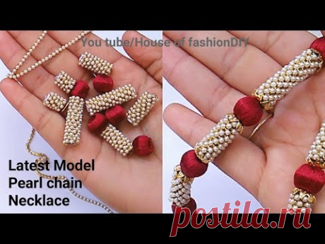 Latest Model pearl chain Necklace Making At Home||Silk thread Jewellery..