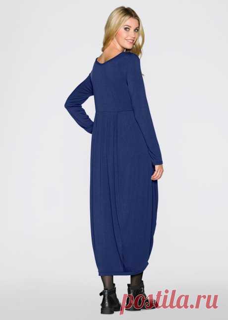 Трендовое трикотажное платье макси с глубокими карманами в швах - черный