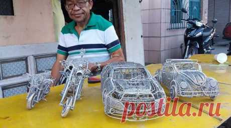 Потрясающие скульптуры машин из проволоки