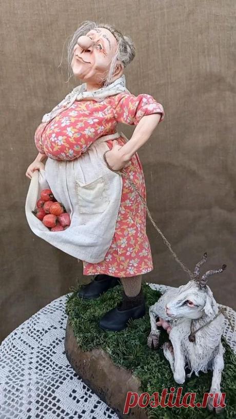 бабушка с козочкой сделала в смешанной технике. #микитюккуклы #авторскаякукла