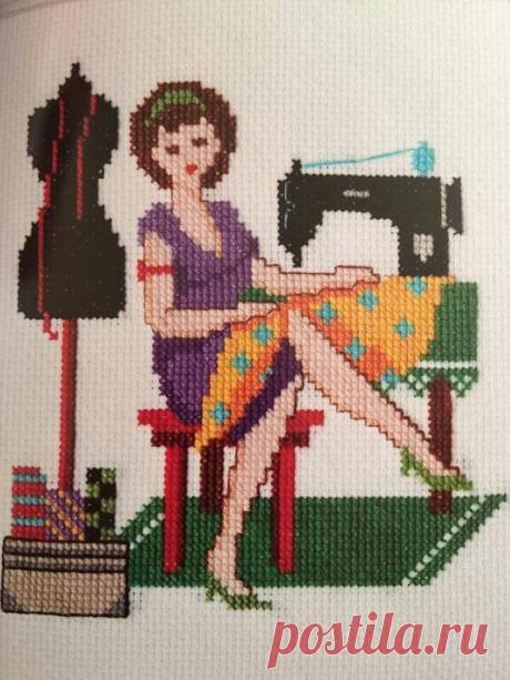 "Модистка". Схема к вышивке на тему "Парижанка".
Схему сделала по фотографии готовой вышивки, которую нашла в интернете. Схему делала с помощью программы на сайте xfloss ru.