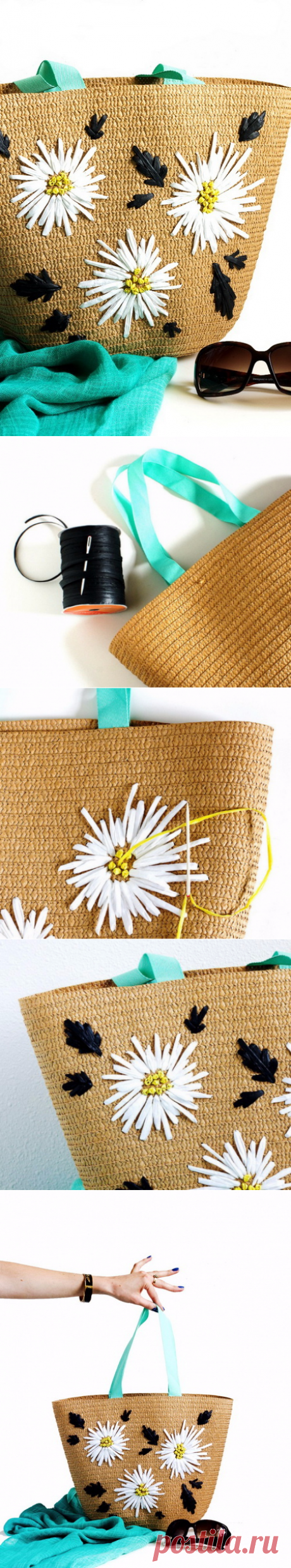 Вышивка на соломенной сумке