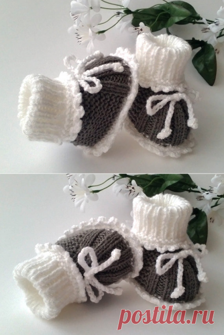 Grey & White Baby Booties Hand Knitted Baby Booties Hand