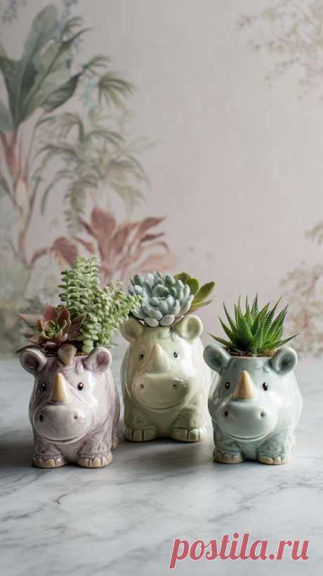 Милые зверушки: керамические горшки с суккулентами в пастельных тонах. Нейросеть Миджорни - Midjourney примеры промтов - Форум ИИ о нейросетях - Yes Ai