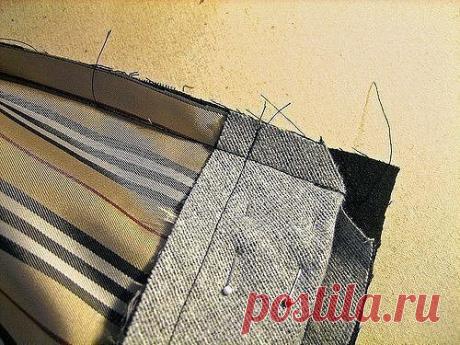 Соединение угла подборта жакета с подкладкой