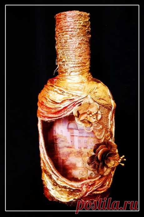 Декор бутылки тканью