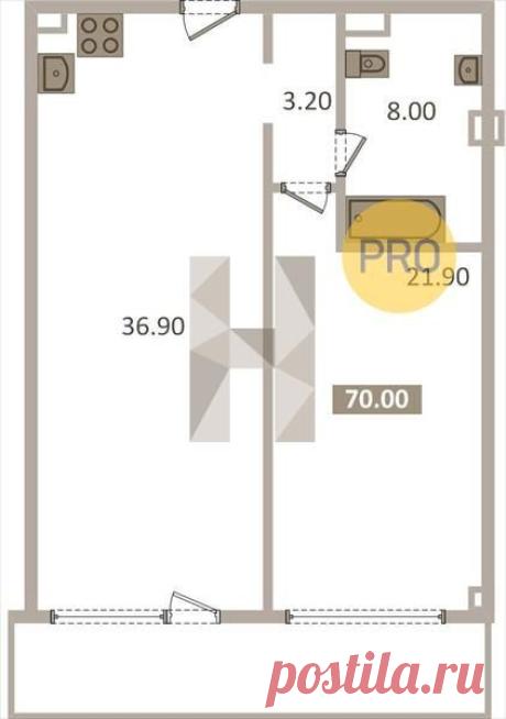 2 ккв. 70,00 м2 в Монферран 1 оч. корп. 1 секция 1