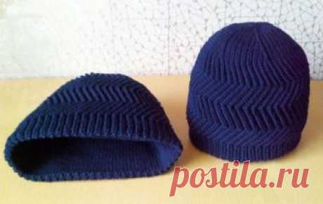 Мужская шапка спицами Зигзаг Удачи - схема с описанием вязания Мастер-класс как самостоятельно связать спицами шапку для своего мужчины "Зигзаг удачи", схема вязания, пошаговое описание с фото