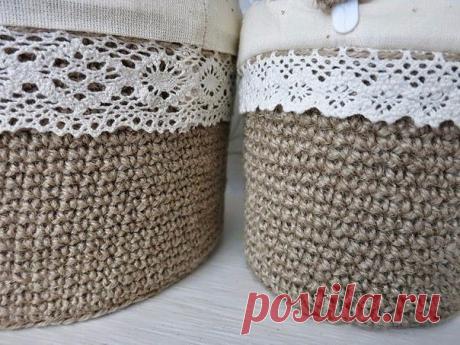 Джутовые корзины из пластиковых вёдер