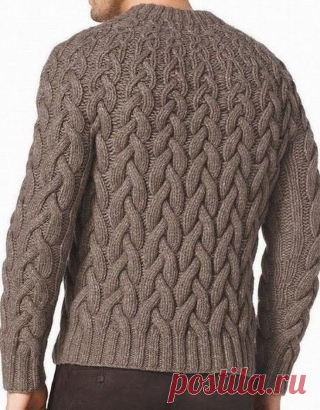 Мужской пуловер из кос. Вяжем по схемам