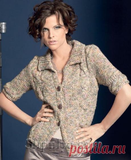 Вязаный жакет с отложным воротником — Shpulya.com - схемы с описанием для вязания спицами и крючком