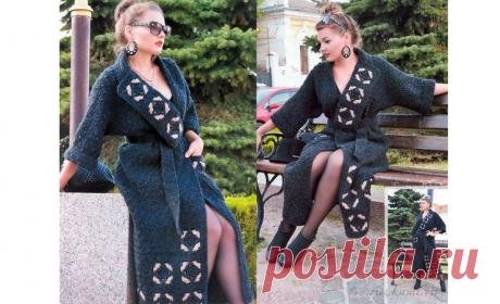 Пальто с отделкой из квадратных мотивов