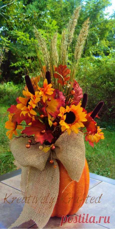 Large Pumpkin Autumn Floral Arrangement Table Centerpiece Fall Thanksgiving…