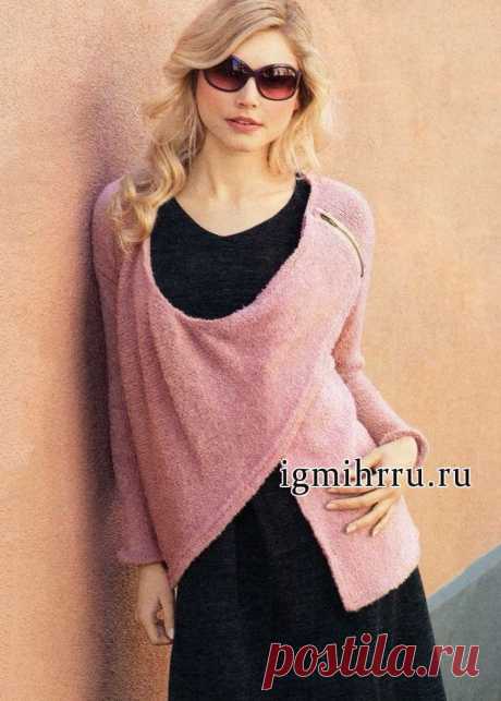 Кардиган с застежкой-молнией на плече (вязание спицами)