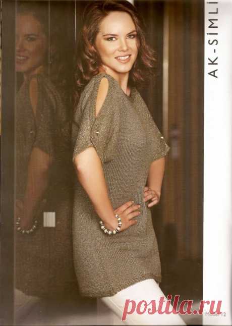 Нарядная туника с открытыми плечами. Спицами. / vjazhi.ru