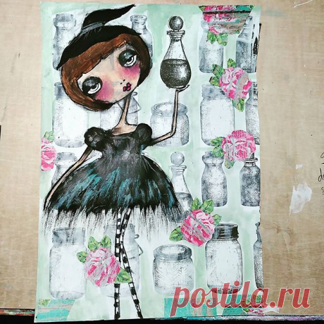 #gothspringchallenge  day 4 SPRING WITCH POTION.... #mixmedia  #acrylics  #witch  #potions  #spring  #art #artstudio #lifeisgood 💟💟💟