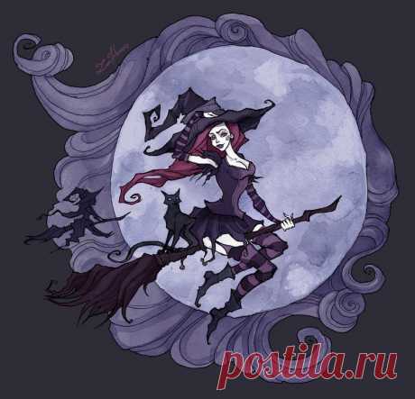 Flying Witches Art prints available on society6Pigmented ink fineliner, watercolor and a bit of Photoshop Follow me on facebook  and instagram