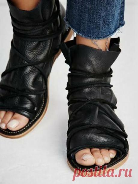 Solid Bandage Open Toe Flats Shoes – chicboho