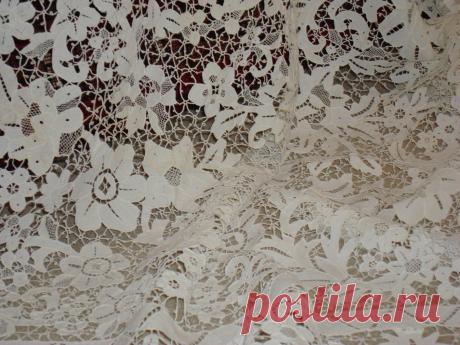 Fabulous Antique Vintage Point de Venise Needle Lace Tablecloth White 104" x 68" | eBay