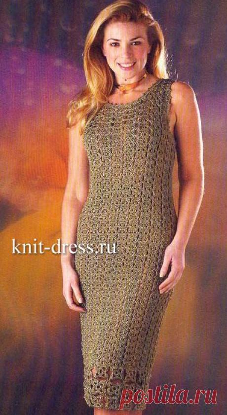 Вечернее платье крючком (шелковая нить цвета золота)