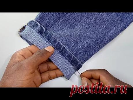 👖 How to shortening a jeans with needle/shortening jeans without sewing machine.(8)